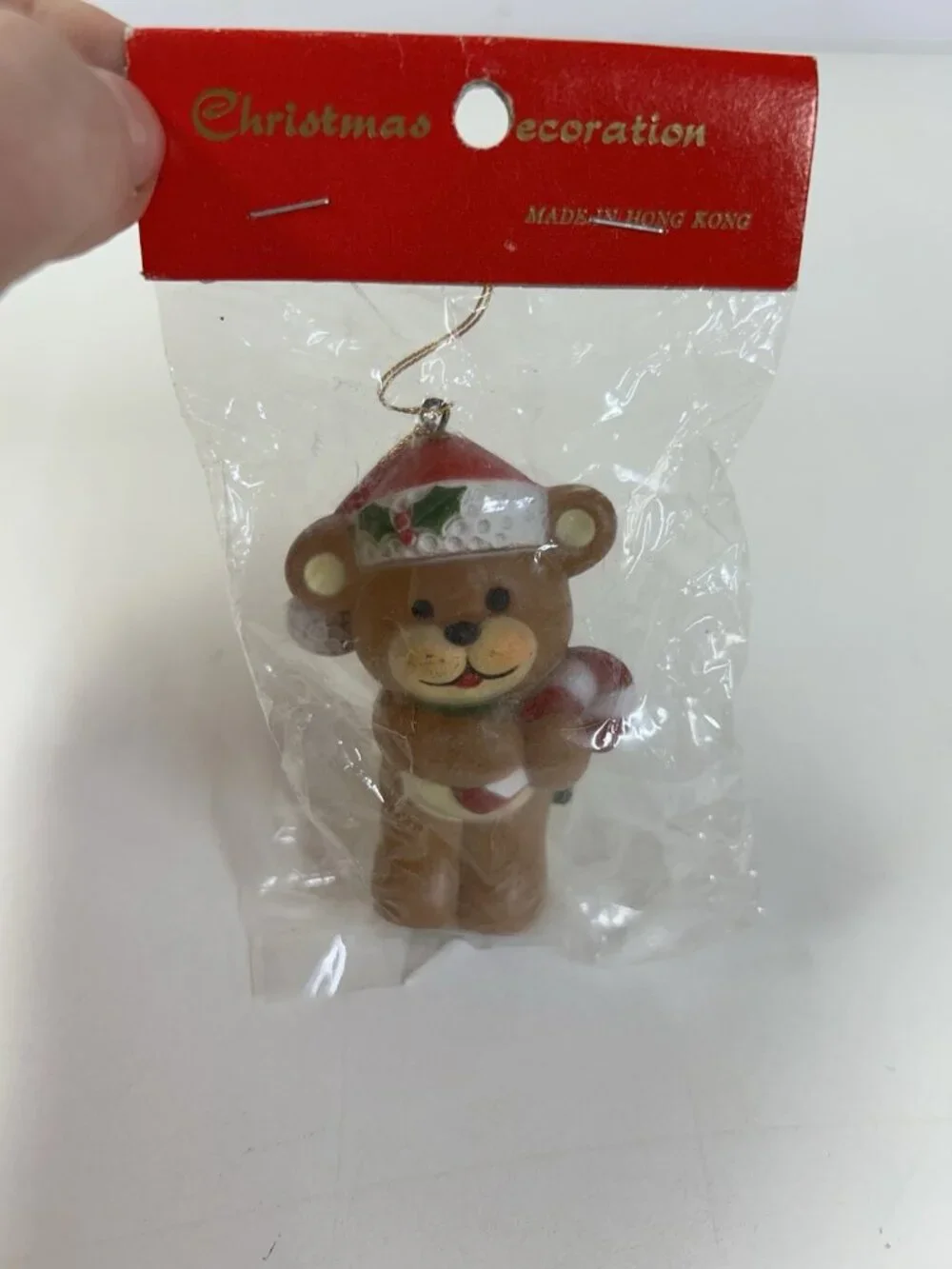 Vintage Set of 2 Teddy Bear Christmas Ornaments Hong Kong Xmas Decorations NOS